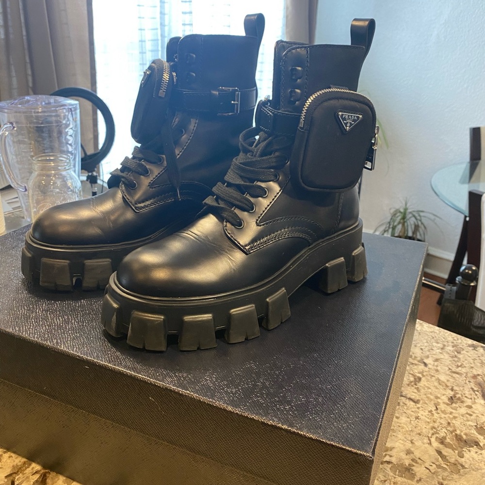 Prada lug sole leather combat boot